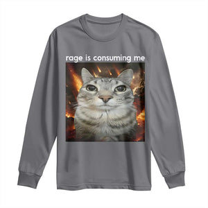 Rage Is Consuming Me Cat Long Sleeve Shirt Funny Weird Humor Silly Cat Meme TS10 Charcoal Print Your Wear