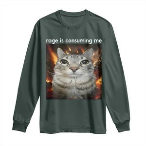 Rage Is Consuming Me Cat Long Sleeve Shirt Funny Weird Humor Silly Cat Meme TS10 Dark Forest Green Print Your Wear