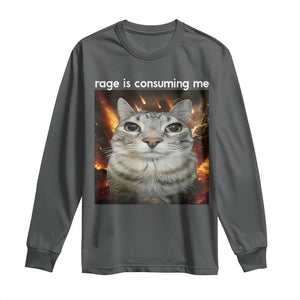 Rage Is Consuming Me Cat Long Sleeve Shirt Funny Weird Humor Silly Cat Meme TS10 Dark Heather Print Your Wear