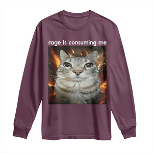 Rage Is Consuming Me Cat Long Sleeve Shirt Funny Weird Humor Silly Cat Meme TS10 Maroon Print Your Wear