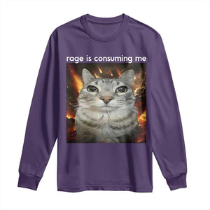 Rage Is Consuming Me Cat Long Sleeve Shirt Funny Weird Humor Silly Cat Meme TS10 Purple Print Your Wear