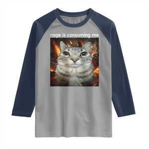 Rage Is Consuming Me Cat Raglan Shirt Funny Weird Humor Silly Cat Meme TS10 Sport Gray Navy Print Your Wear