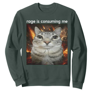 Rage Is Consuming Me Cat Sweatshirt Funny Weird Humor Silly Cat Meme TS10 Dark Forest Green Print Your Wear