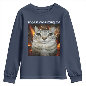 Rage Is Consuming Me Cat Youth Sweatshirt Funny Weird Humor Silly Cat Meme TS10 Navy Print Your Wear