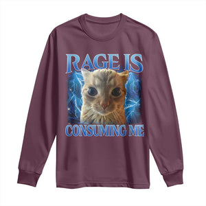Rage Is Consuming Me Cat Meme Long Sleeve Shirt Funny Weird Humor Cat Face Bootleg TS10 Maroon Print Your Wear