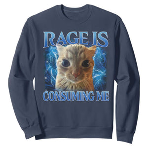 Rage Is Consuming Me Cat Meme Sweatshirt Funny Weird Humor Cat Face Bootleg TS10 Navy Print Your Wear