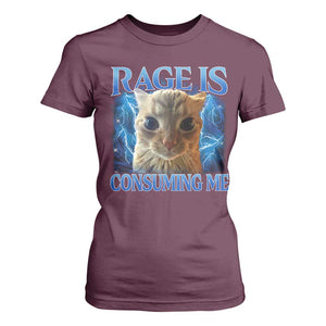 Rage Is Consuming Me Cat Meme T Shirt For Women Funny Weird Humor Cat Face Bootleg TS10 Maroon Print Your Wear