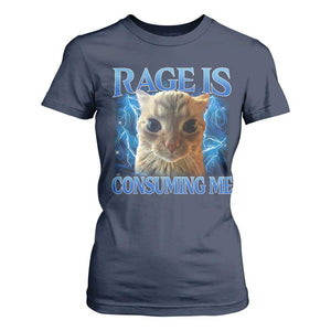 Rage Is Consuming Me Cat Meme T Shirt For Women Funny Weird Humor Cat Face Bootleg TS10 Navy Print Your Wear