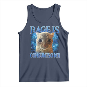 Rage Is Consuming Me Cat Meme Tank Top Funny Weird Humor Cat Face Bootleg TS10 Navy Print Your Wear