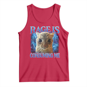 Rage Is Consuming Me Cat Meme Tank Top Funny Weird Humor Cat Face Bootleg TS10 Red Print Your Wear