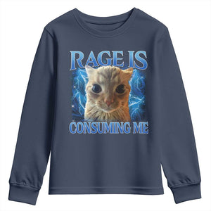 Rage Is Consuming Me Cat Meme Youth Sweatshirt Funny Weird Humor Cat Face Bootleg TS10 Navy Print Your Wear