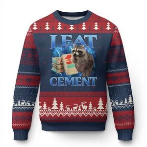 I Eat Cement Ugly Christmas Sweater Cursed Raccoon Funny Oddly Dank Meme Gen Z TS10 Navy Red Print Your Wear