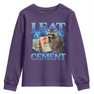 I Eat Cement Youth Sweatshirt Cursed Raccoon Funny Oddly Dank Meme Gen Z TS10 Purple Print Your Wear