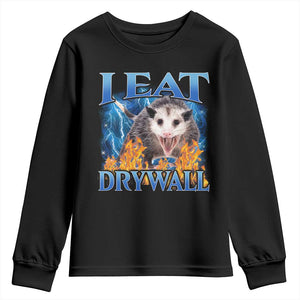 Possum Meme Youth Sweatshirt I Eat Drywall Opossum Funny Weird Cursed Internet Memes TS10 Black Print Your Wear