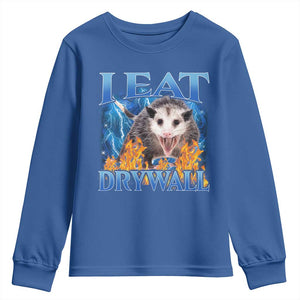 Possum Meme Youth Sweatshirt I Eat Drywall Opossum Funny Weird Cursed Internet Memes TS10 Royal Blue Print Your Wear
