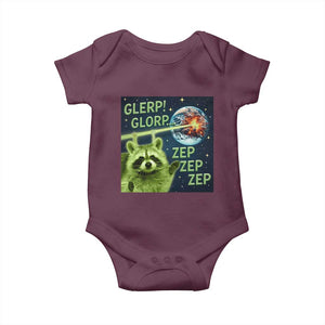 Funny Alien Raccoon Meme Baby Onesie Glerp Glorp Brainrot Stupid Gift TS10 Maroon Print Your Wear