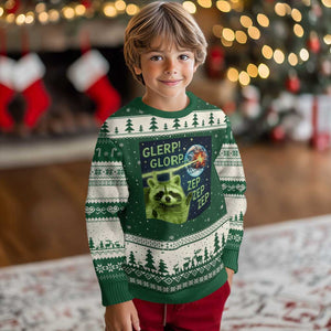 Funny Alien Raccoon Meme Ugly Christmas Sweater Glerp Glorp Brainrot Stupid Gift TS10 Forest Green Beige Print Your Wear