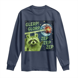 Funny Alien Raccoon Meme Long Sleeve Shirt Glerp Glorp Brainrot Stupid Gift TS10 Navy Print Your Wear