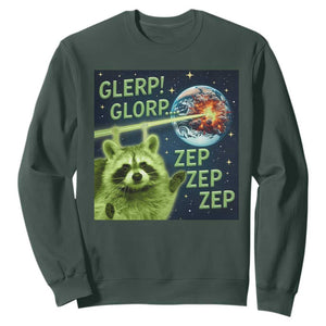 Funny Alien Raccoon Meme Sweatshirt Glerp Glorp Brainrot Stupid Gift TS10 Dark Forest Green Print Your Wear