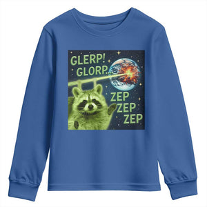Funny Alien Raccoon Meme Youth Sweatshirt Glerp Glorp Brainrot Stupid Gift TS10 Royal Blue Print Your Wear