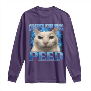 Meme Cat Long Sleeve Shirt Funny Weird Humor Consider Your Pants Peed TS10 Purple Print Your Wear