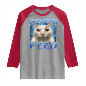 Meme Cat Raglan Shirt Funny Weird Humor Consider Your Pants Peed TS10 Sport Gray Red Print Your Wear