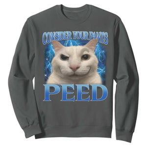 Meme Cat Sweatshirt Funny Weird Humor Consider Your Pants Peed TS10 Dark Heather Print Your Wear