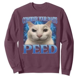 Meme Cat Sweatshirt Funny Weird Humor Consider Your Pants Peed TS10 Maroon Print Your Wear