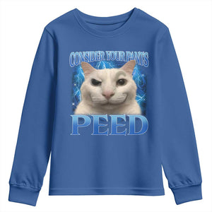 Meme Cat Youth Sweatshirt Funny Weird Humor Consider Your Pants Peed TS10 Royal Blue Print Your Wear