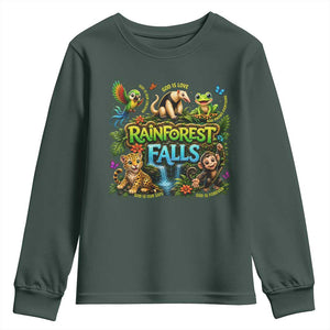 VBS 2026 Youth Sweatshirt Rainforest Falls Exploring The Nature of God VBS 2026 TS10 Dark Forest Green Print Your Wear