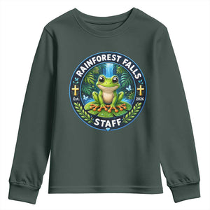 Rainforest Falls Staff Youth Sweatshirt VBS 2026 Director Teacher TS10 Dark Forest Green Print Your Wear