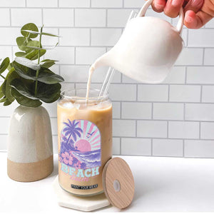 Beach Bum Glass Can Summer Vacation Beach Lover Surf Wave Vintage Tropical Sunset Aesthetic