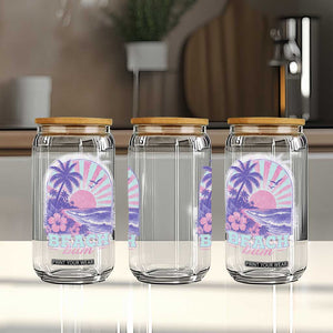 Beach Bum Glass Can Summer Vacation Beach Lover Surf Wave Vintage Tropical Sunset Aesthetic
