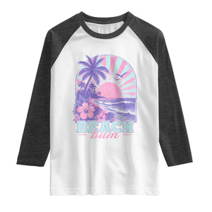 Beach Bum Raglan Shirt Summer Vacation Beach Lover Surf Wave Vintage Tropical Sunset Aesthetic
