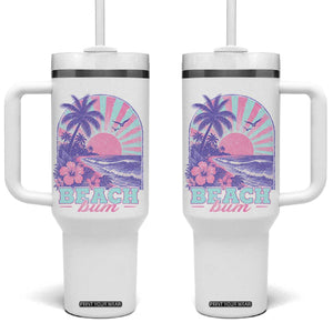 Beach Bum Tumbler With Handle Summer Vacation Beach Lover Surf Wave Vintage Tropical Sunset Aesthetic