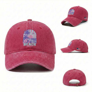 Beach Bum Washed Cotton Baseball Cap Summer Vacation Beach Lover Surf Wave Vintage Tropical Sunset Aesthetic