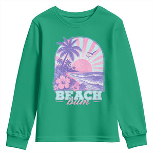 Beach Bum Youth Sweatshirt Summer Vacation Beach Lover Surf Wave Vintage Tropical Sunset Aesthetic