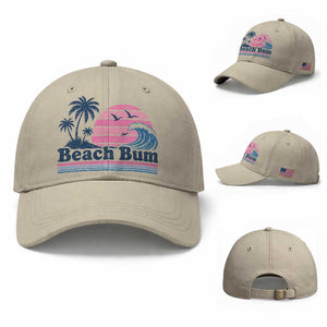 Beach Bum Baseball Cap Retro Summer Vacation Surf Wave Tropical Sunset Aesthetic TS10 Baseball Cap Universal Fit Beige Print Your Wear