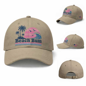 Beach Bum Baseball Cap Retro Summer Vacation Surf Wave Tropical Sunset Aesthetic TS10 Baseball Cap Universal Fit Khaki Print Your Wear