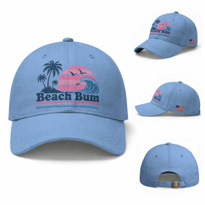 Beach Bum Baseball Cap Retro Summer Vacation Surf Wave Tropical Sunset Aesthetic TS10 Baseball Cap Universal Fit Light Blue Print Your Wear