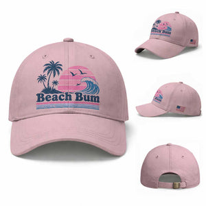 Beach Bum Baseball Cap Retro Summer Vacation Surf Wave Tropical Sunset Aesthetic TS10 Baseball Cap Universal Fit Light Pink Print Your Wear