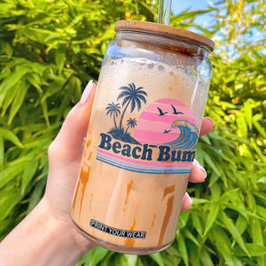 Beach Bum Glass Can Retro Summer Vacation Surf Wave Tropical Sunset Aesthetic TS10 White Print Your Wear