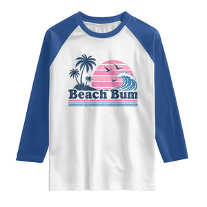 Beach Bum Raglan Shirt Retro Summer Vacation Surf Wave Tropical Sunset Aesthetic TS10 White Royal Print Your Wear