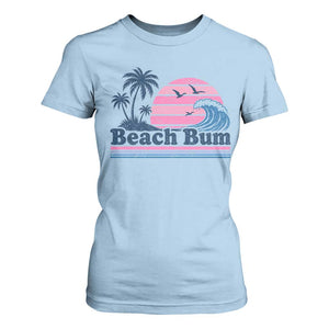 Beach Bum T Shirt For Women Retro Summer Vacation Surf Wave Tropical Sunset Aesthetic TS10 Light Blue Print Your Wear