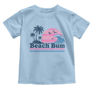 Beach Bum Toddler T Shirt Retro Summer Vacation Surf Wave Tropical Sunset Aesthetic TS10 Light Blue Print Your Wear
