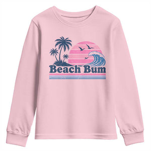 Beach Bum Youth Sweatshirt Retro Summer Vacation Surf Wave Tropical Sunset Aesthetic TS10 Light Pink Print Your Wear