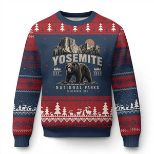 Vintage Yosemite National Park Ugly Christmas Sweater Retro Bear Nature Wildlife Forest TS10 Navy Red Print Your Wear