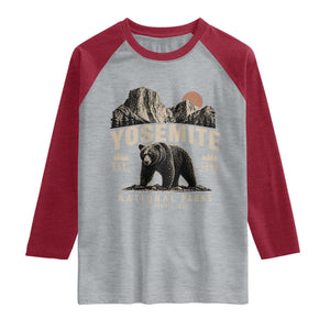 Vintage Yosemite National Park Raglan Shirt Retro Bear Nature Wildlife Forest TS10 Heather Gray Heather Red Print Your Wear