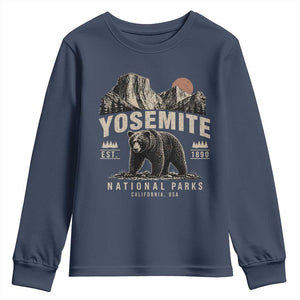 Vintage Yosemite National Park Youth Sweatshirt Retro Bear Nature Wildlife Forest TS10 Navy Print Your Wear