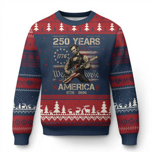 Abraham Lincoln Playing Guitar 250th Anniversary Ugly Christmas Sweater 250 Years 1776 2026 4th July USA Flag We The People
